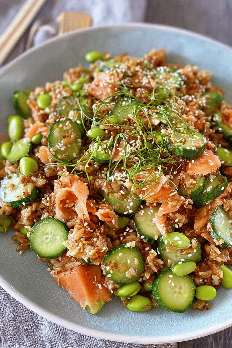 Smoked Salmon Crispy Rice Edamame Salad