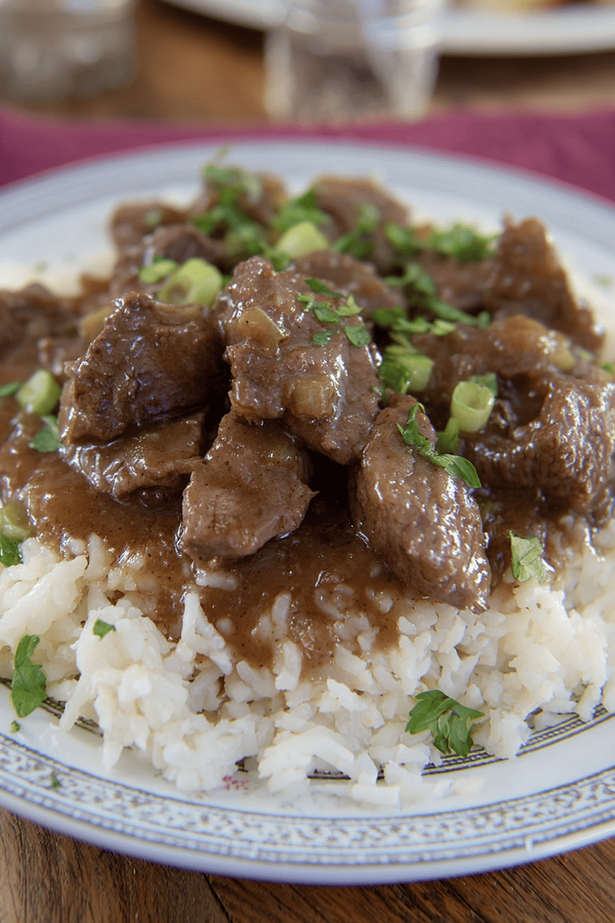 Southern Beef Tips with Savory Gravy Over Rice