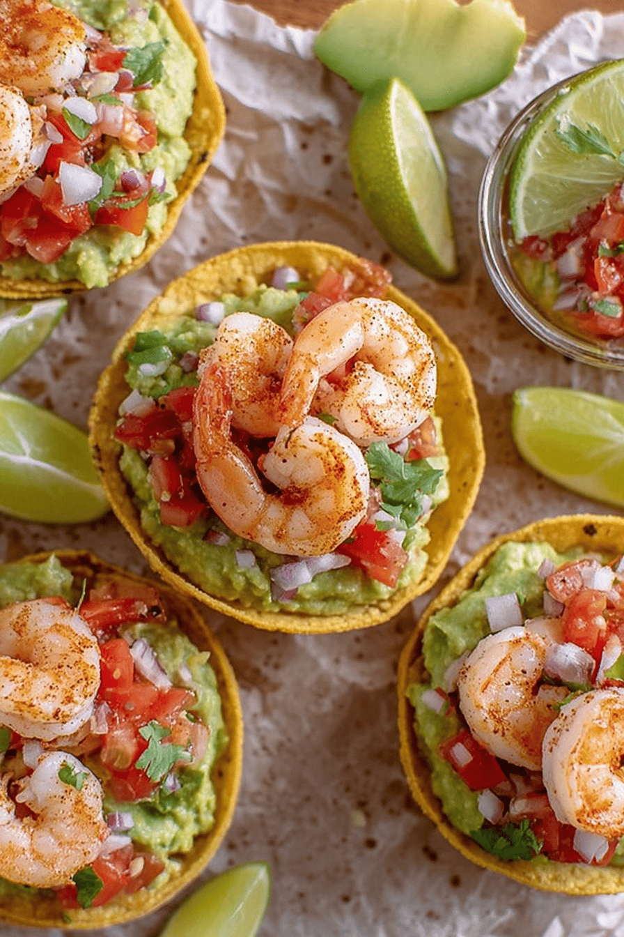 Spicy Shrimp Tostada Bites with Guacamole