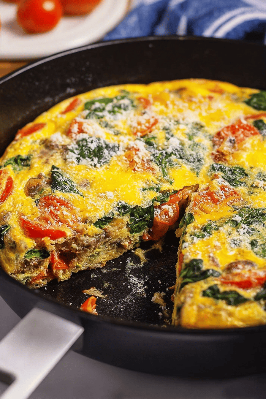 Spinach Tomato Parmesan Frittata for Breakfast