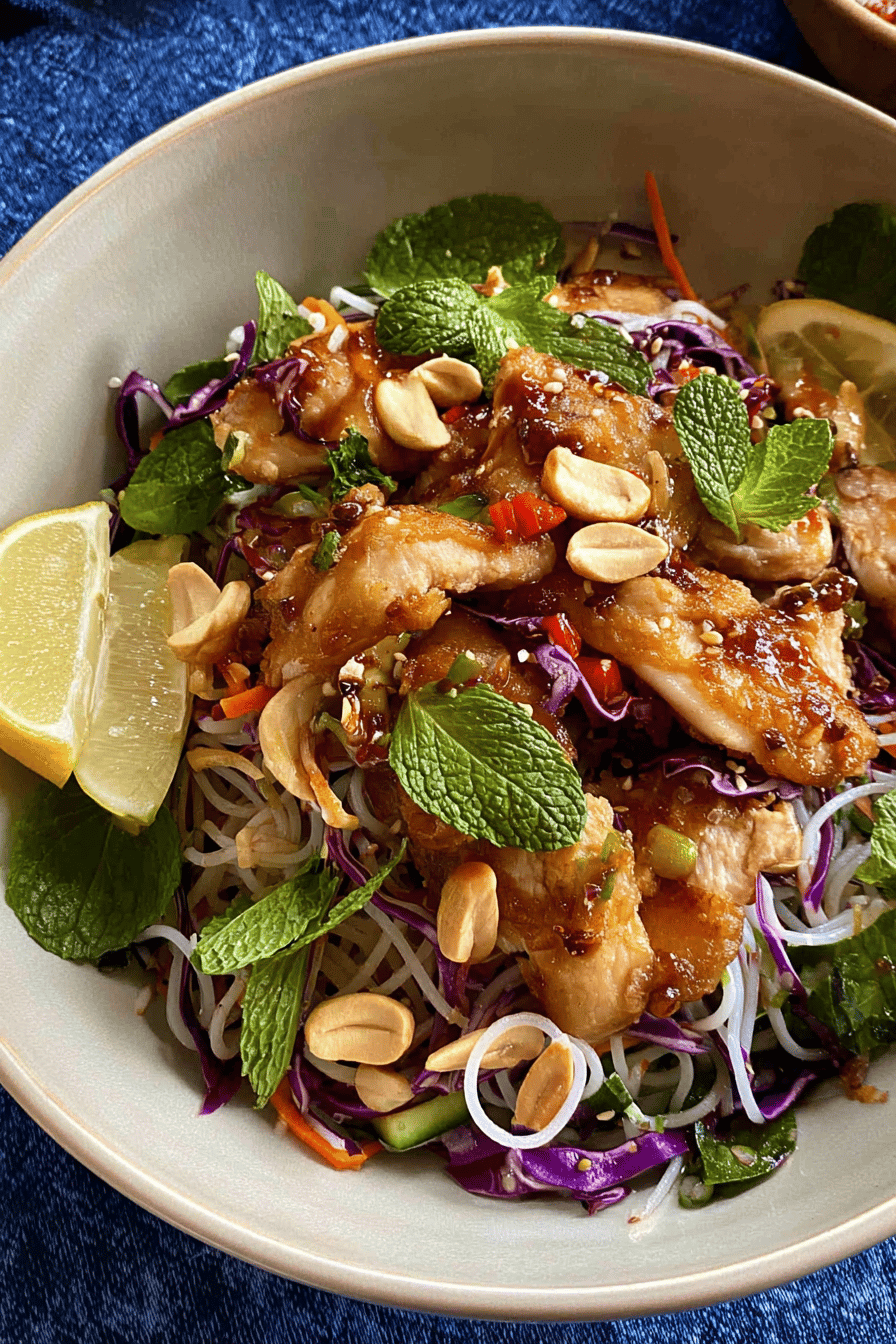 Sticky Chicken Rice Noodle Salad
