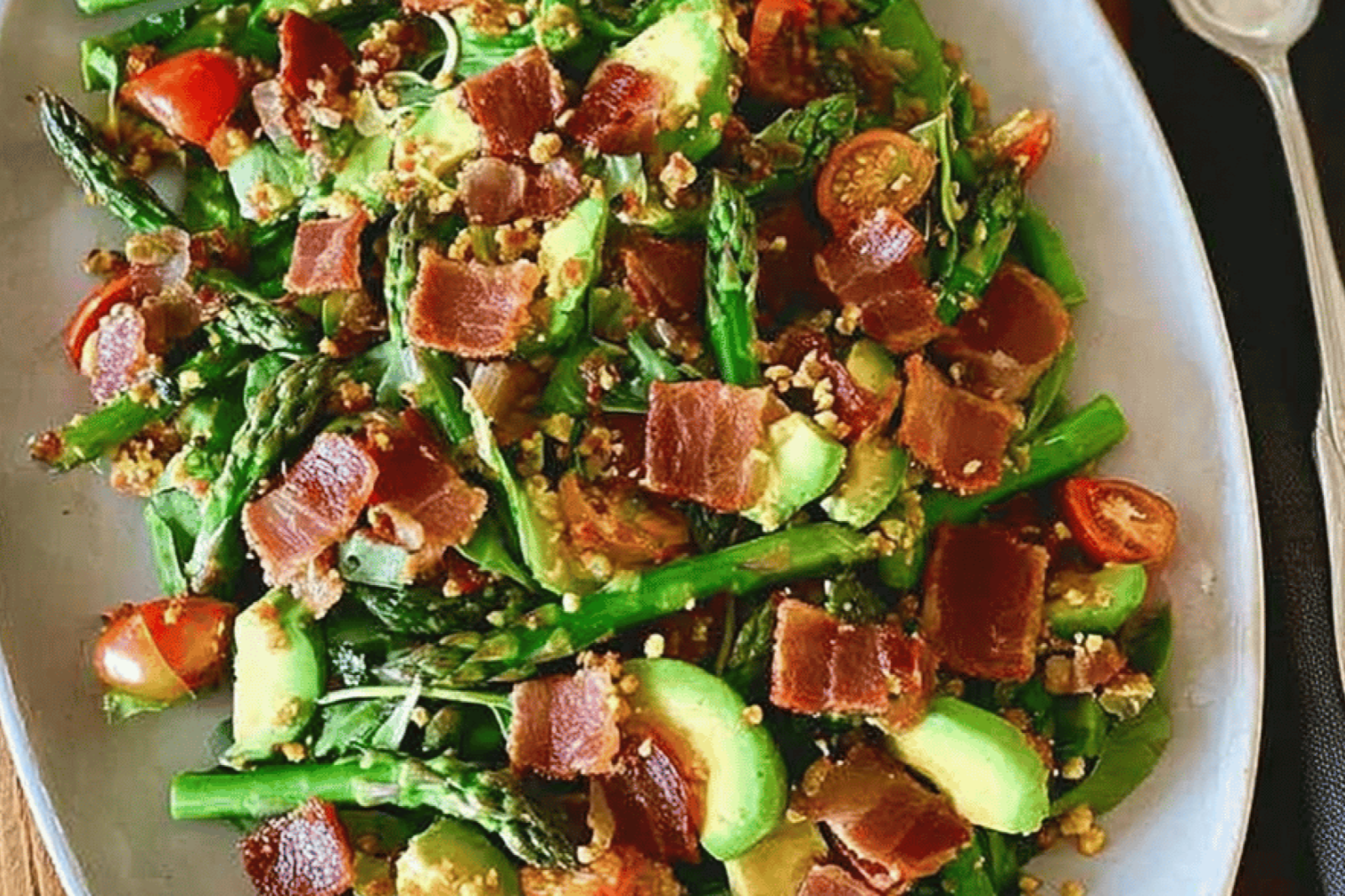 Asparagus Bacon Avocado Spring Salad with Pesto