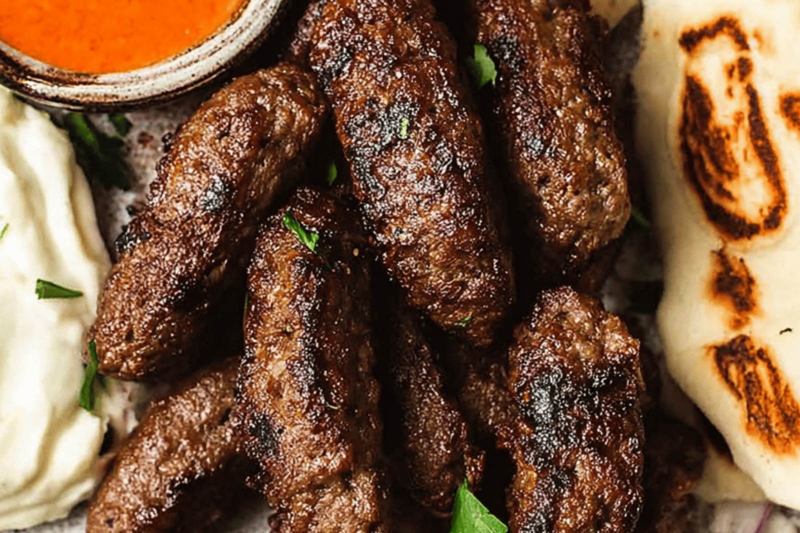 Balkan Cevapi with Pita and Ajvar Sauce