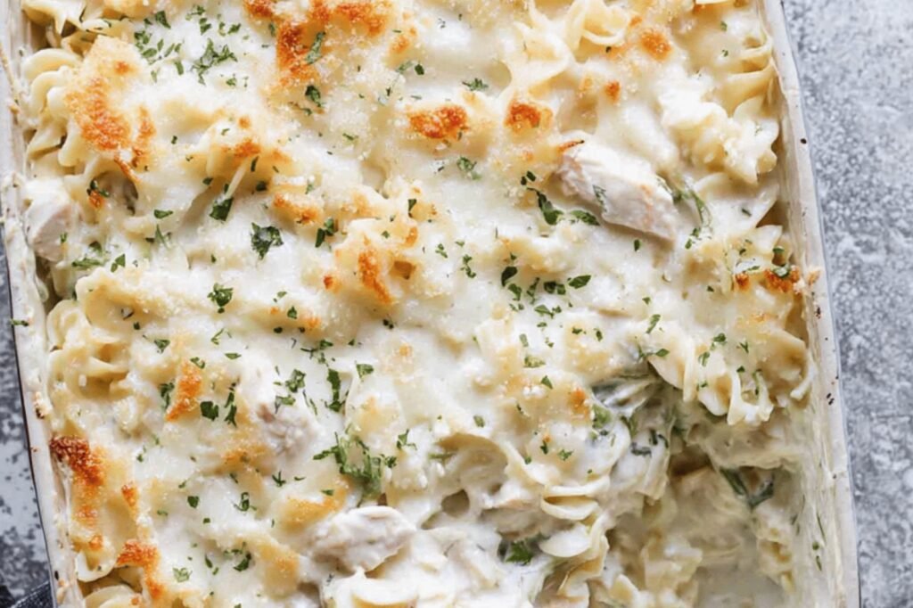 Cheesy Baked Chicken Noodle Casserole
