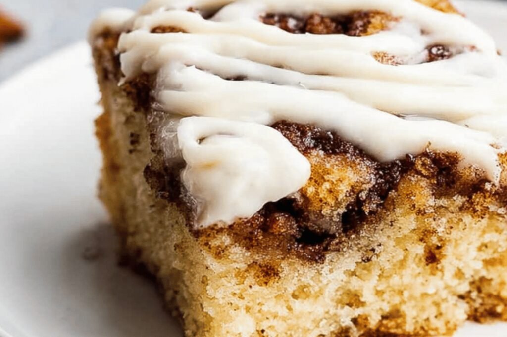 Cream Cheese Frosted Cinnamon Roll Cake