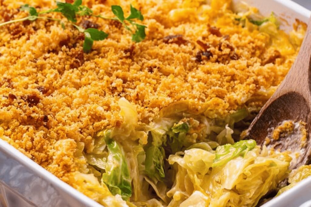 Creamy Bacon Cabbage Casserole with Crispy Topping