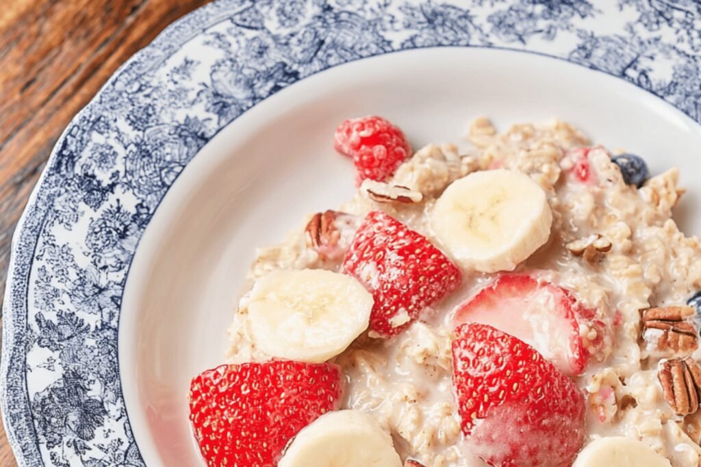 Creamy Crockpot Oatmeal with Berries and Bananas