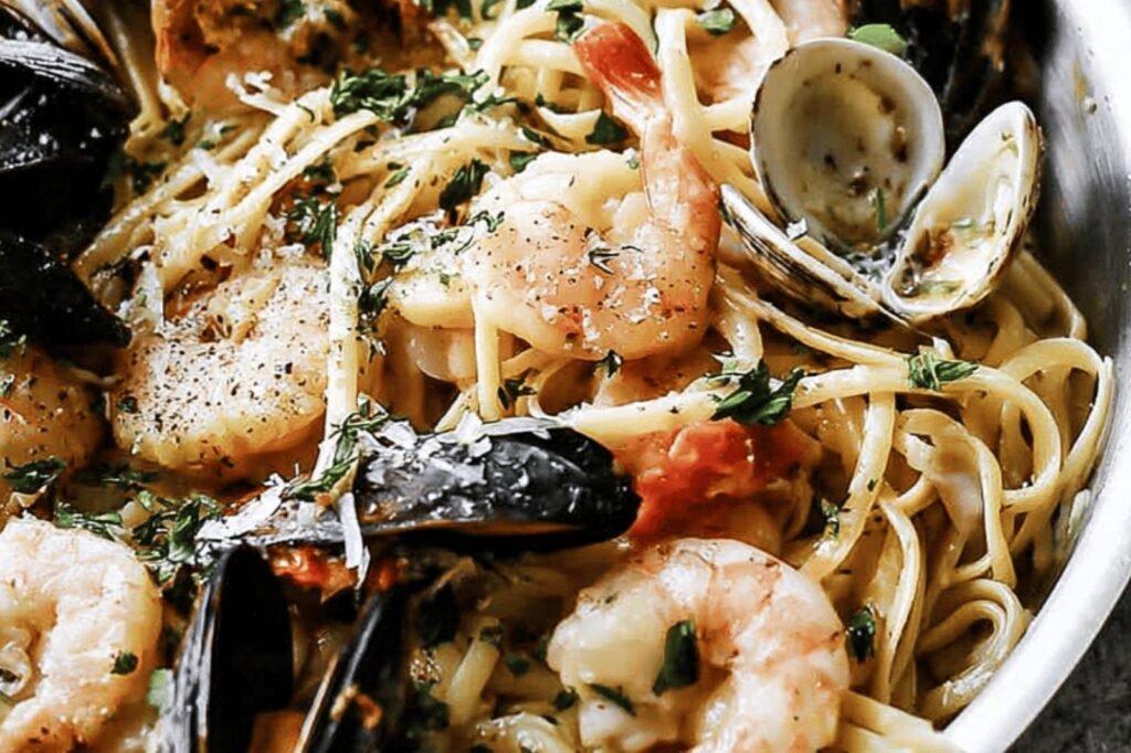 Creamy Seafood Pasta with Shrimp and Parmesan