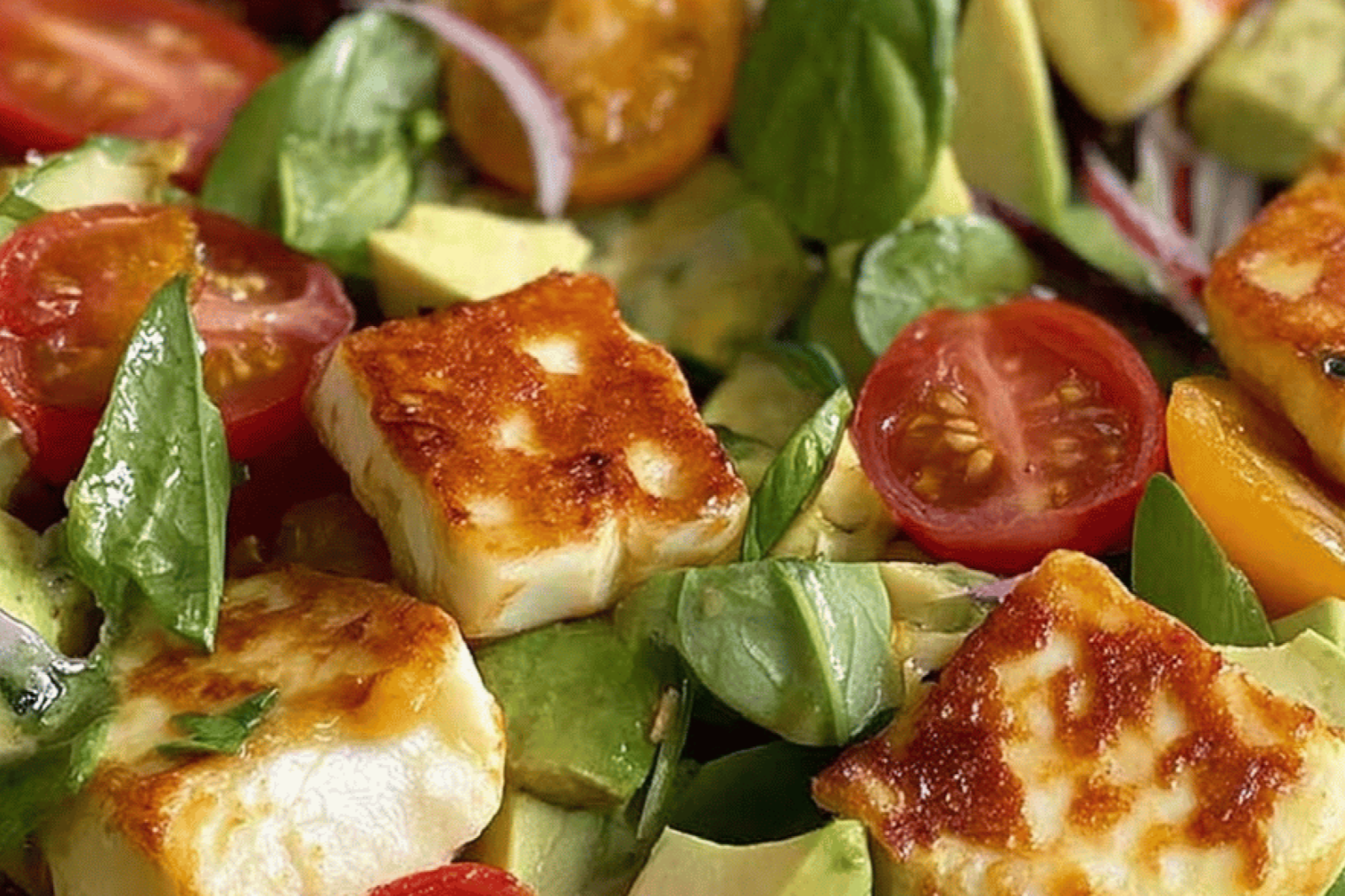Crispy Haloumi Avocado Salad with Honey Mustard