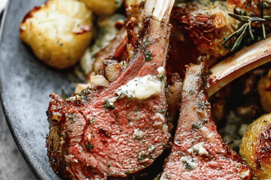 Easy One-Pan Roasted Rack of Lamb with Potatoes