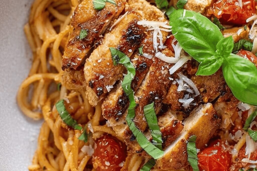 Easy One-Pot Bruschetta Chicken Pasta