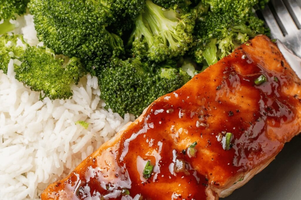 Glazed Salmon and Broccoli with Spicy Sweet Sauce