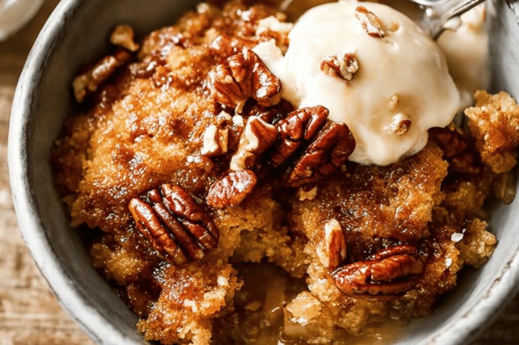 Gooey Pecan Cobbler with Cake-Like Topping