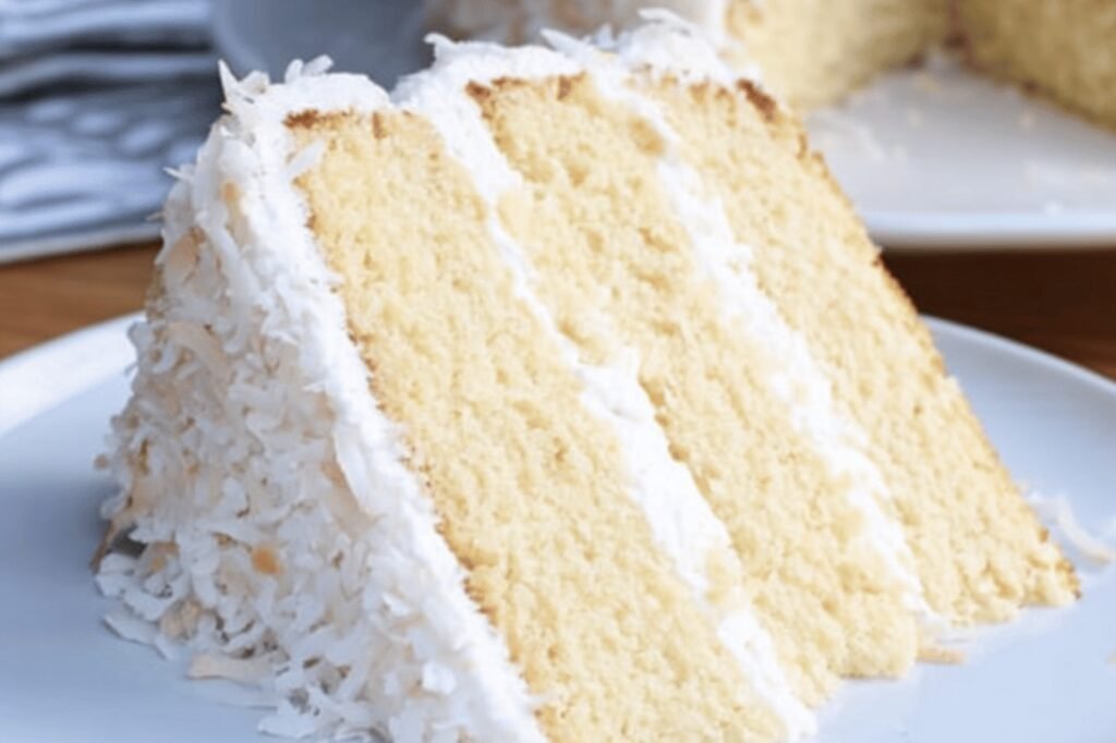 Homemade Coconut Cream Cake with Whipped Frosting