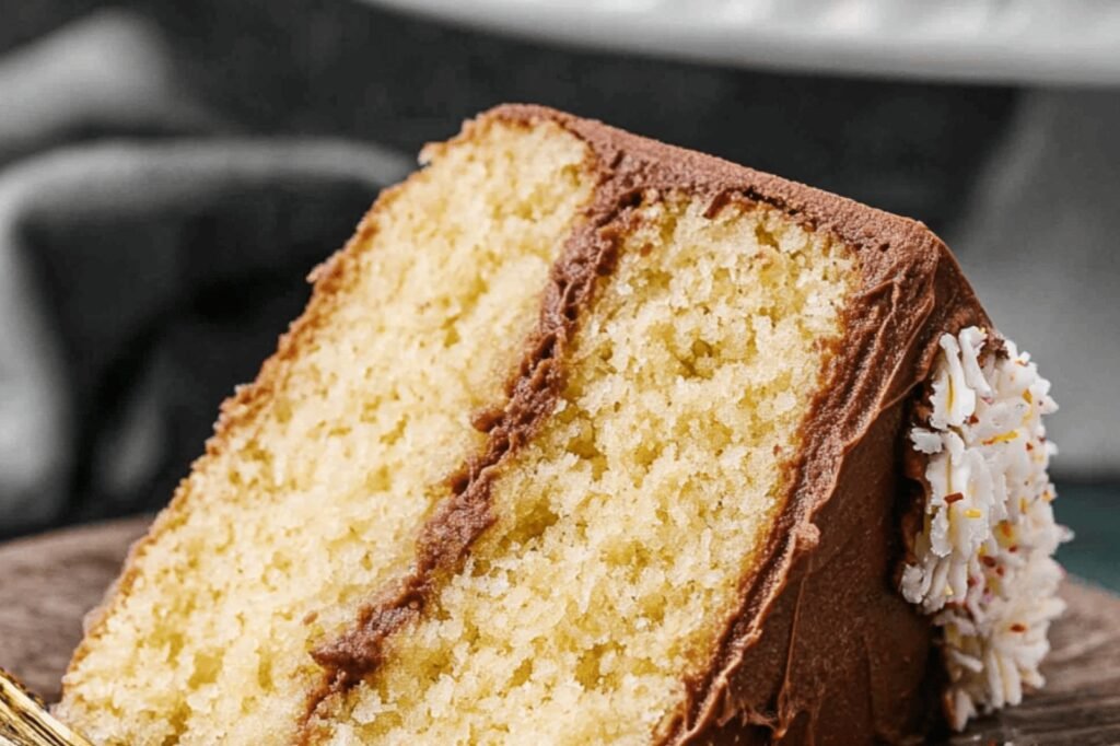 Homemade Moist Yellow Cake with Chocolate Frosting