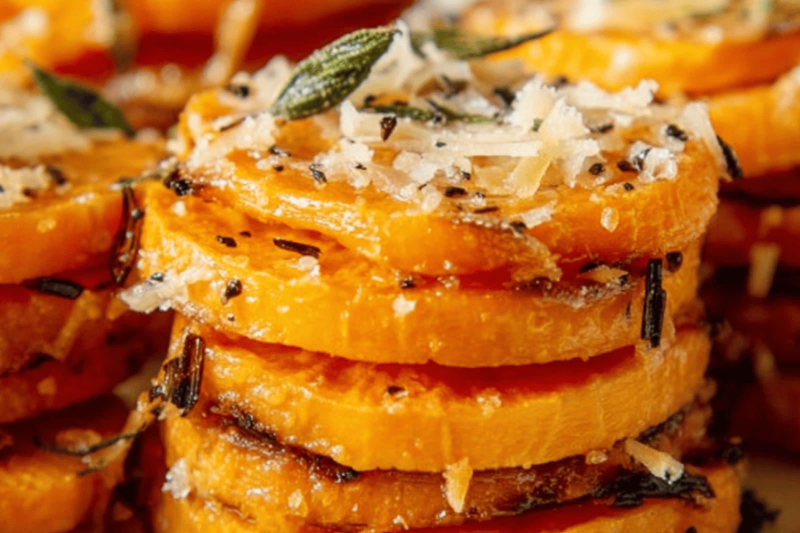 Honey Parmesan Rosemary Sweet Potato Stacks