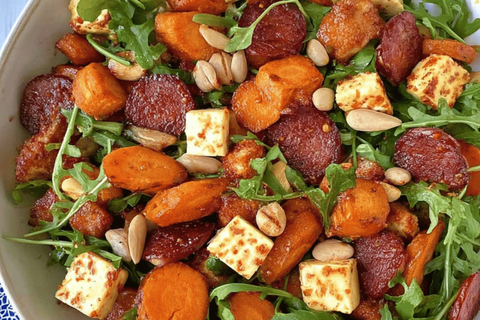 Roasted Carrot Chorizo Salad with Haloumi