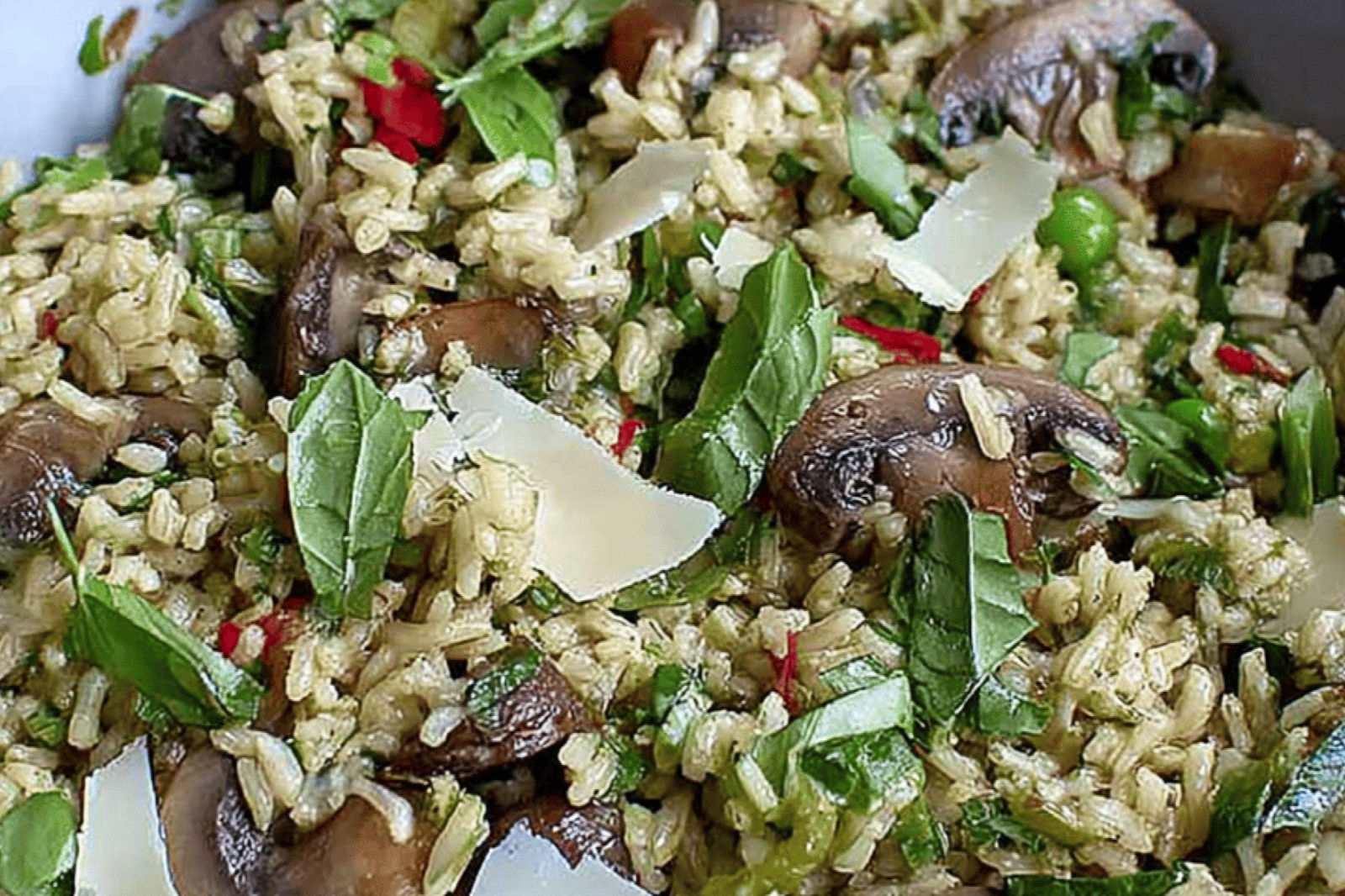 Roasted Mushroom and Brown Rice Pesto Salad