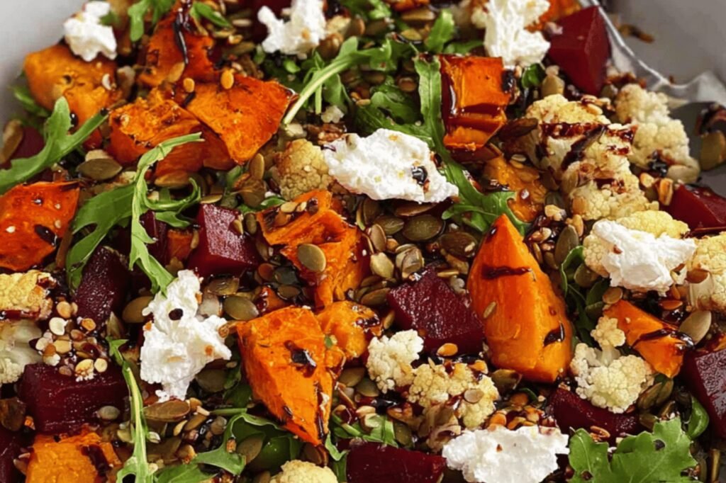 Roasted Pumpkin Cauliflower Rocket Feta Salad