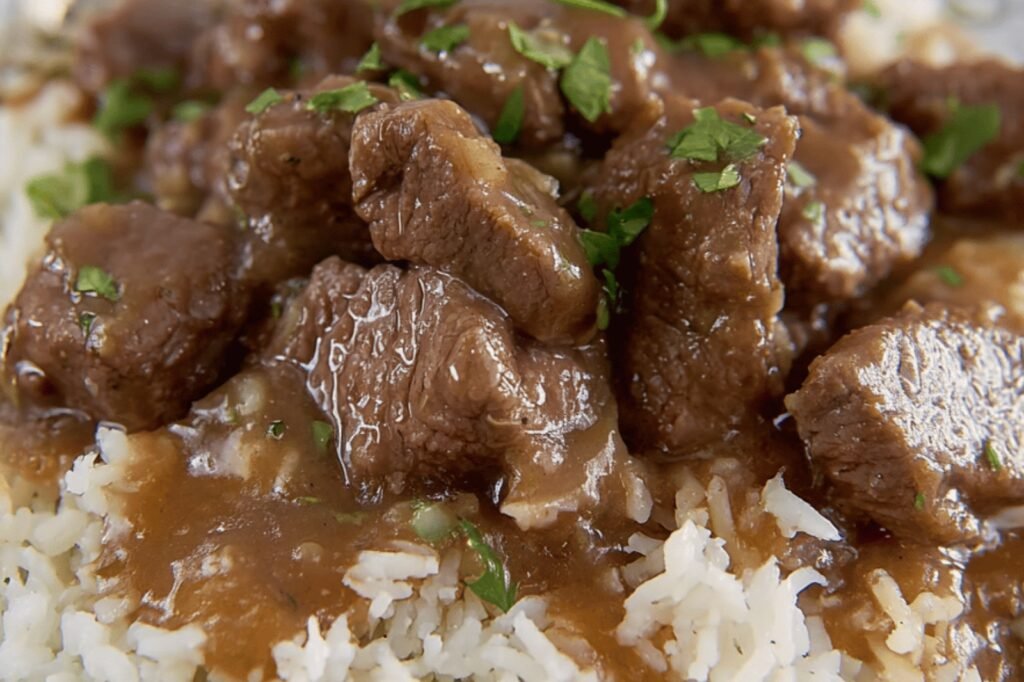 Southern Beef Tips with Savory Gravy Over Rice