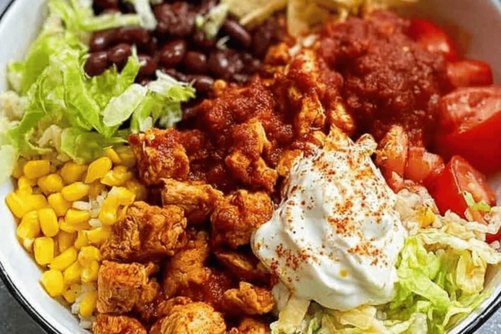 Spiced Chicken Mince Burrito Bowls with Toppings