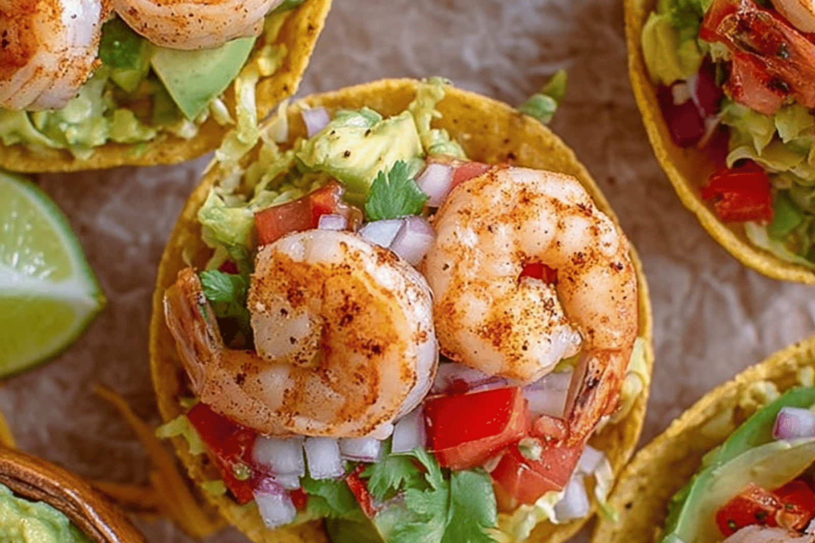 Spicy Shrimp Tostada Bites with Guacamole