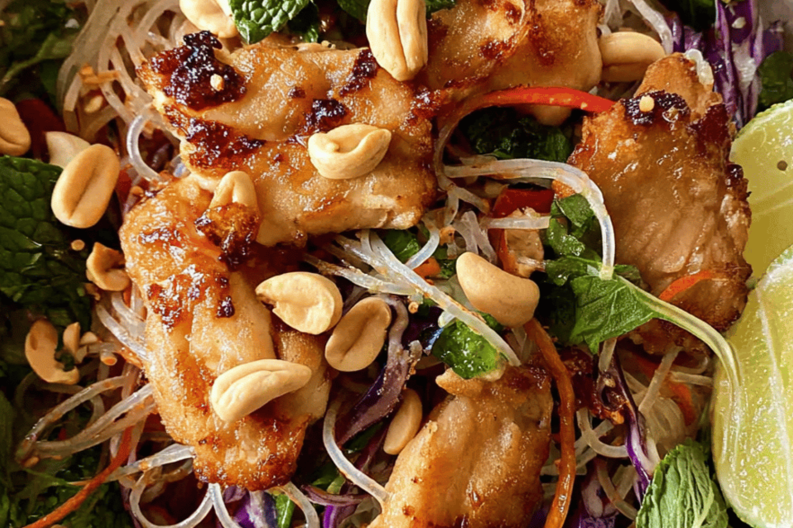 Sticky Chicken Rice Noodle Salad