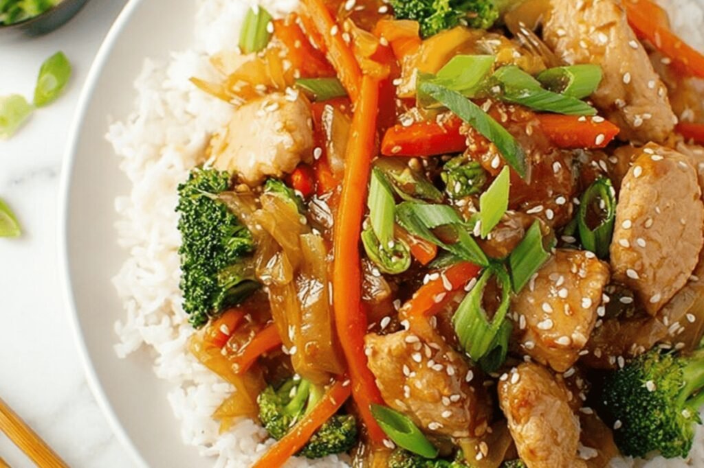 Sticky Pork Stir Fry with Crisp Veggies