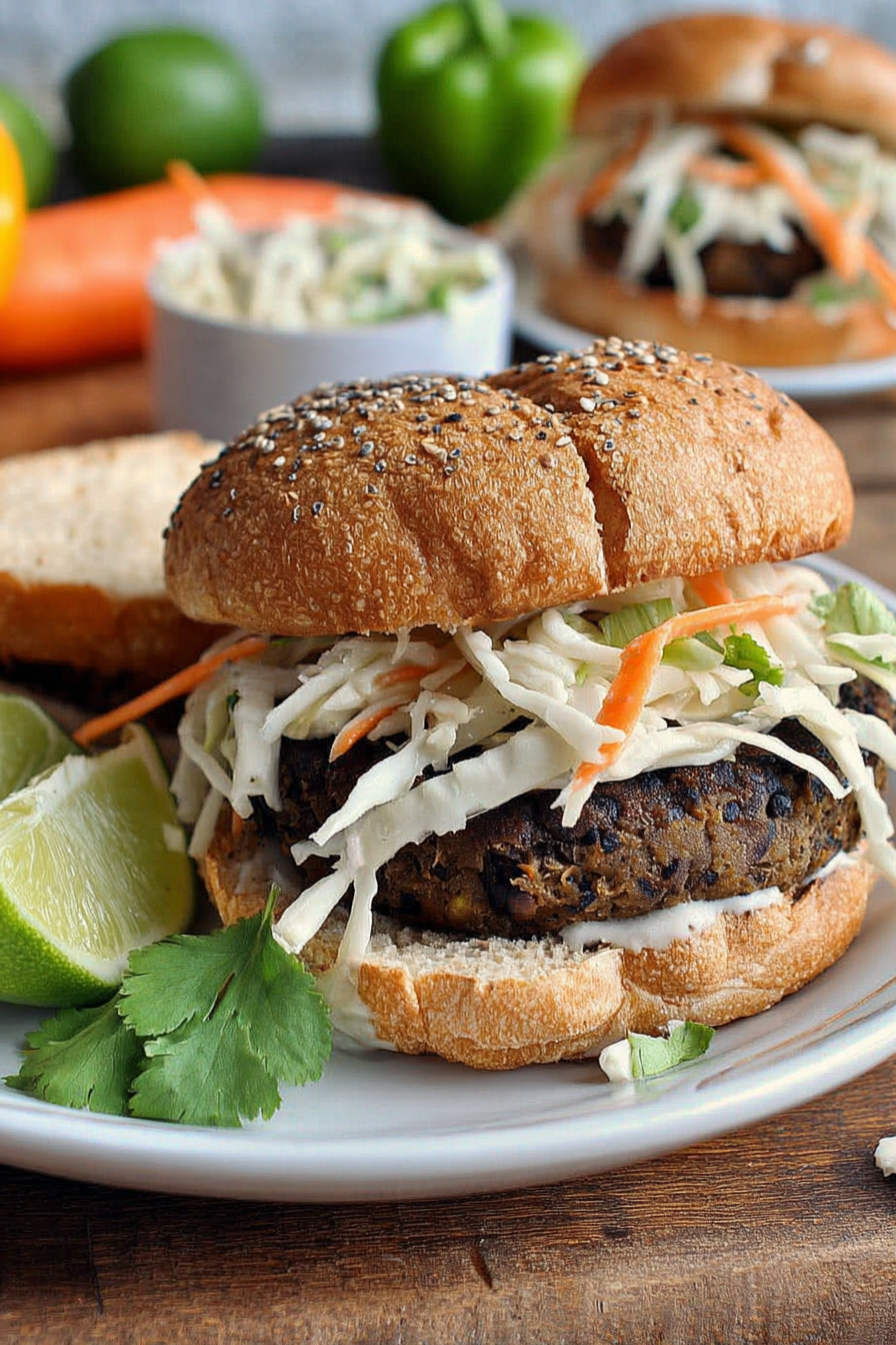 Black Bean Burger with Cilantro Lime Slaw