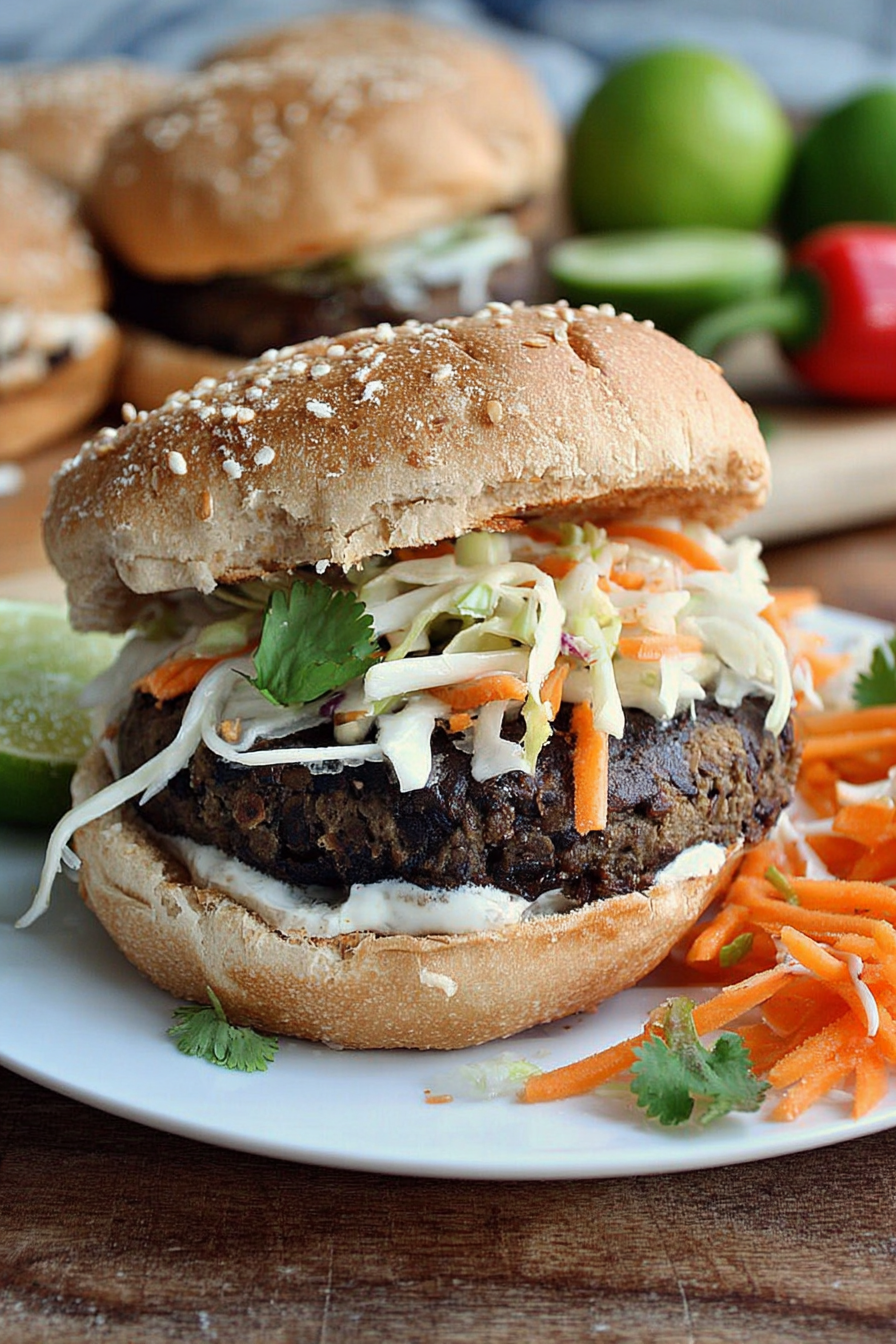 Black Bean Burger with Cilantro Lime Slaw
