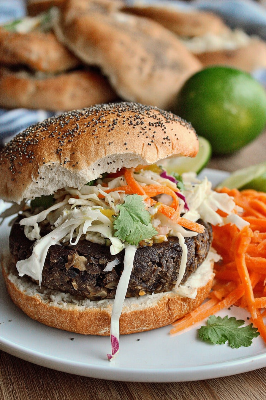 Black Bean Burger with Cilantro Lime Slaw