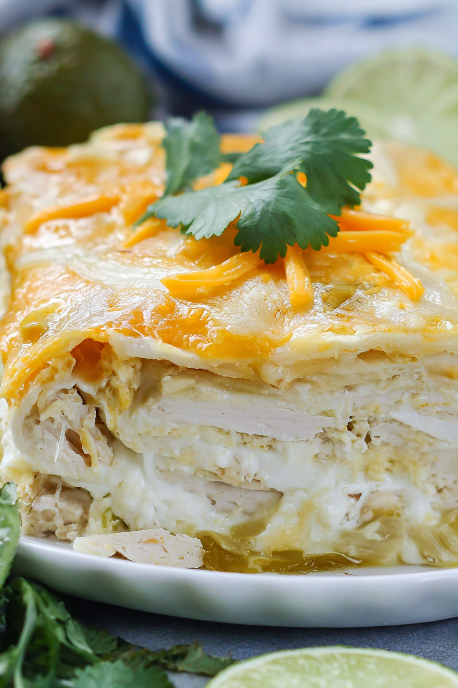 Green Chicken Enchilada Casserole WonkyWonderful