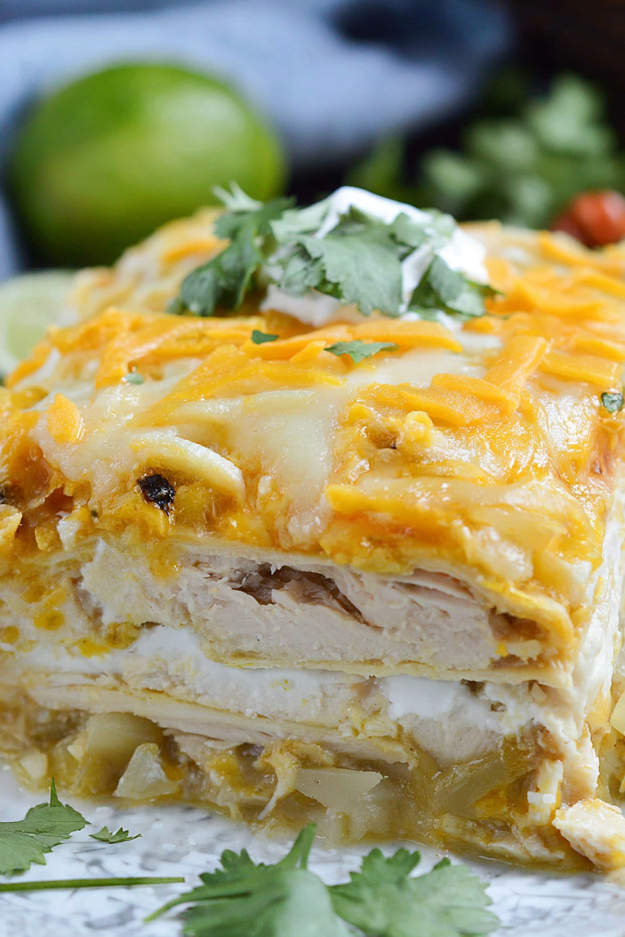 Green Chicken Enchilada Casserole WonkyWonderful