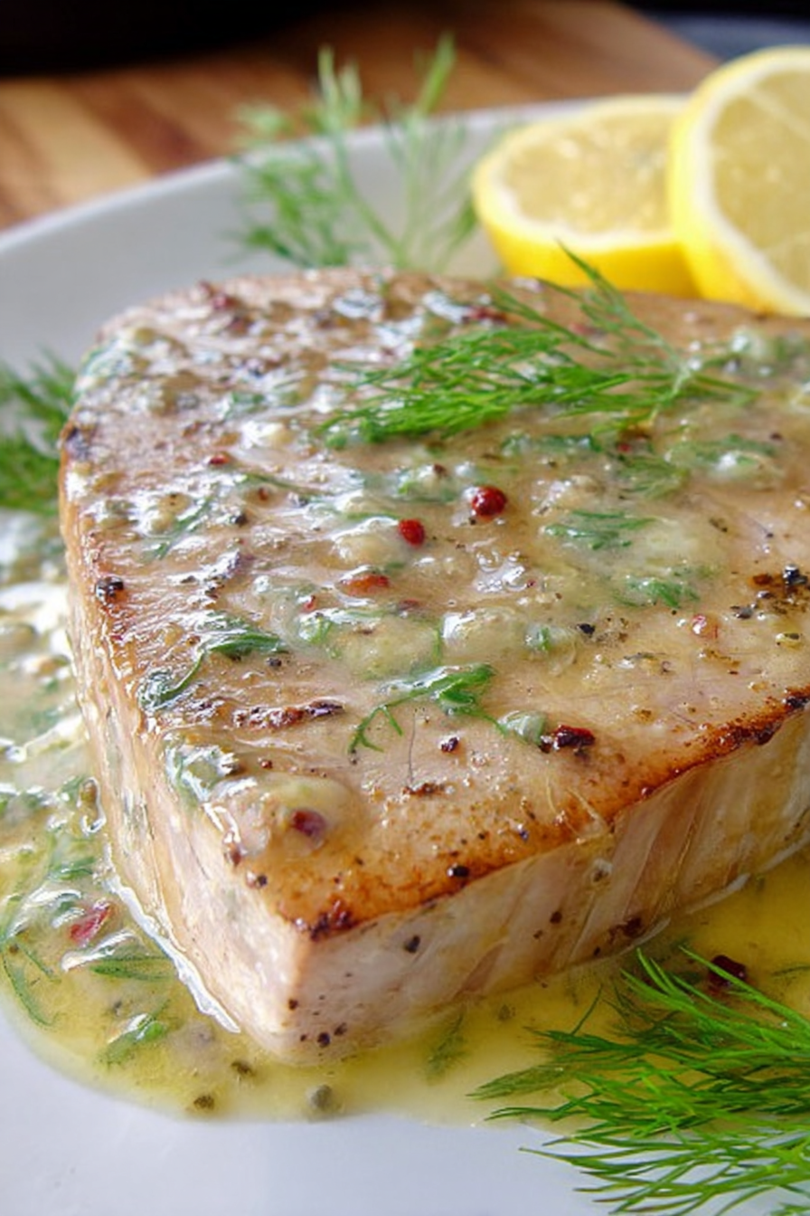 Pan Seared Tuna Steak with Lemon Dill Sauce