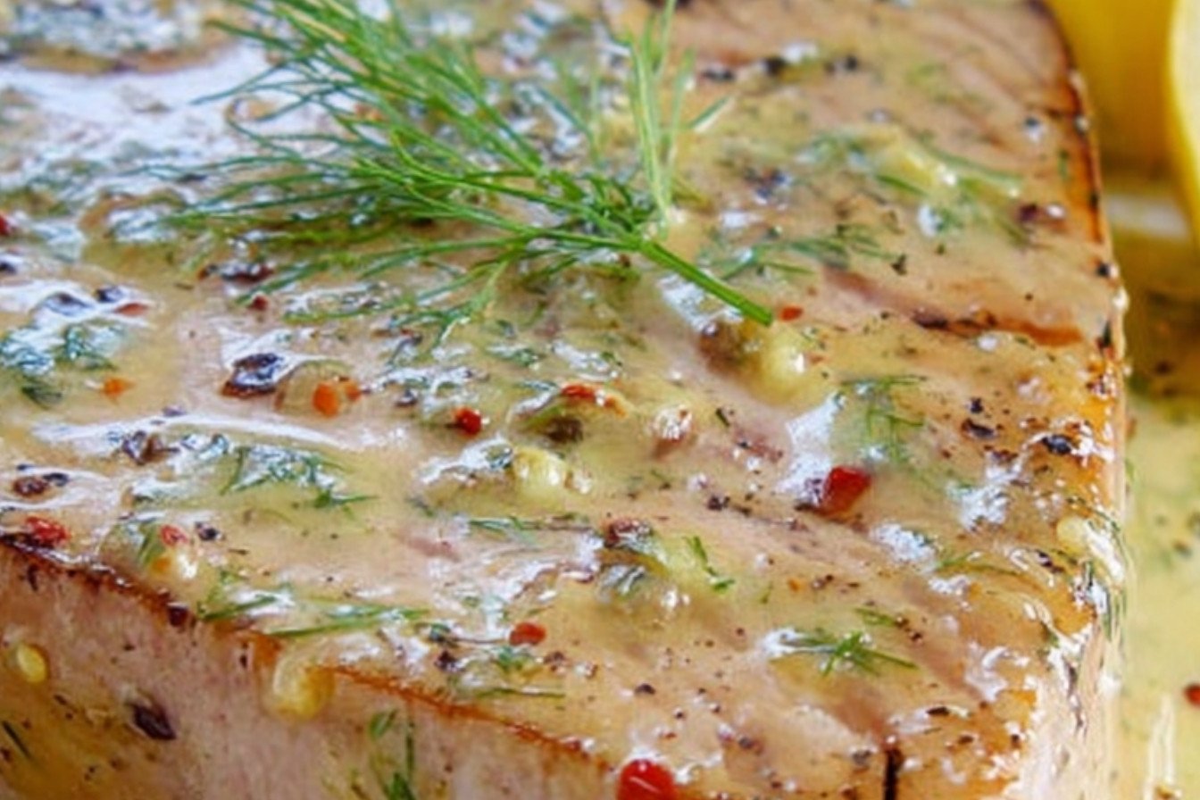 Pan Seared Tuna Steak with Lemon Dill Sauce