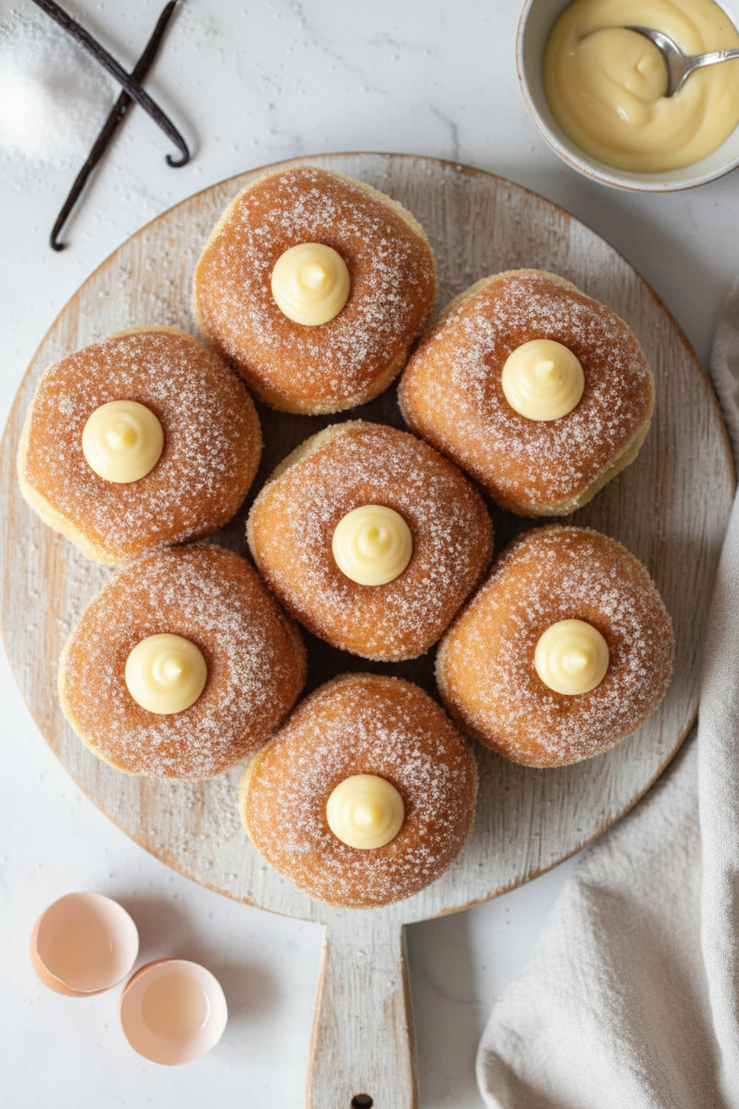 Homemade Brioche Donuts with Vanilla Custard