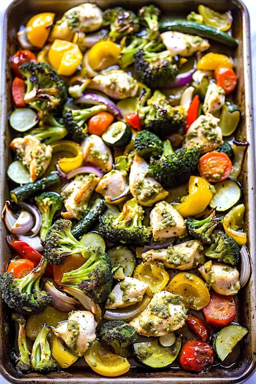 One Pan Pesto Chicken and Veggies