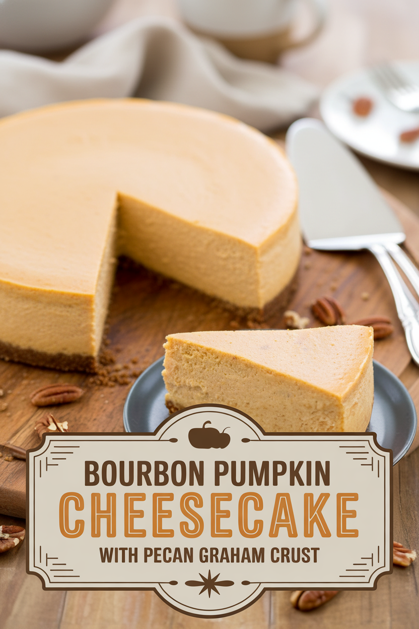 Bourbon Pumpkin Cheesecake with Pecan Graham Crust