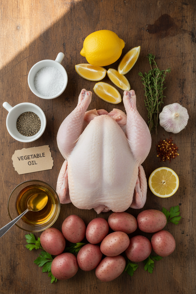 Brick Pressed Chicken with Crispy Herb Potatoes