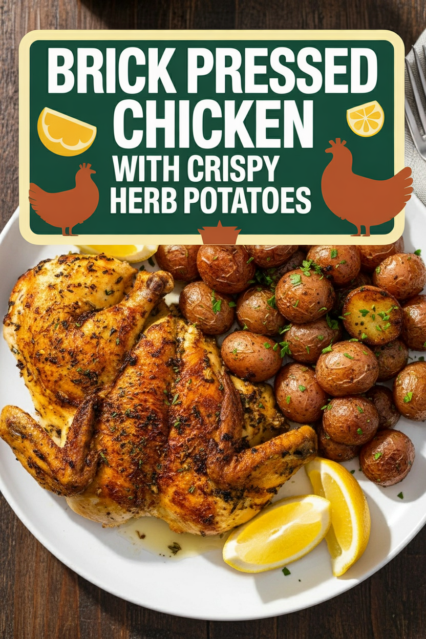 Brick Pressed Chicken with Crispy Herb Potatoes