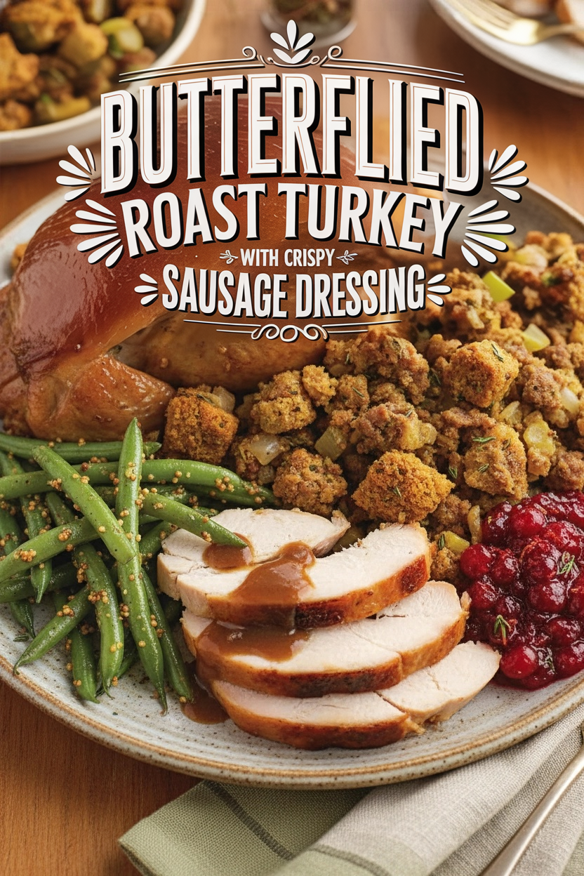 Butterflied Roast Turkey with Crispy Sausage Dressing