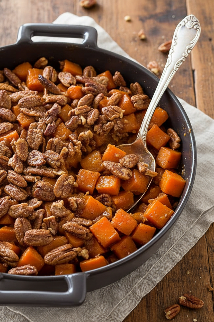 Candied Sweet Potato Bake with Pecan Streusel