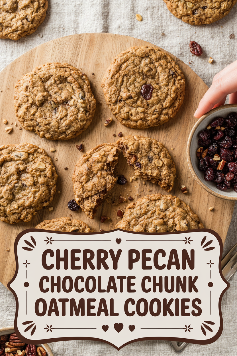 Cherry Pecan Chocolate Chunk Oatmeal Cookies