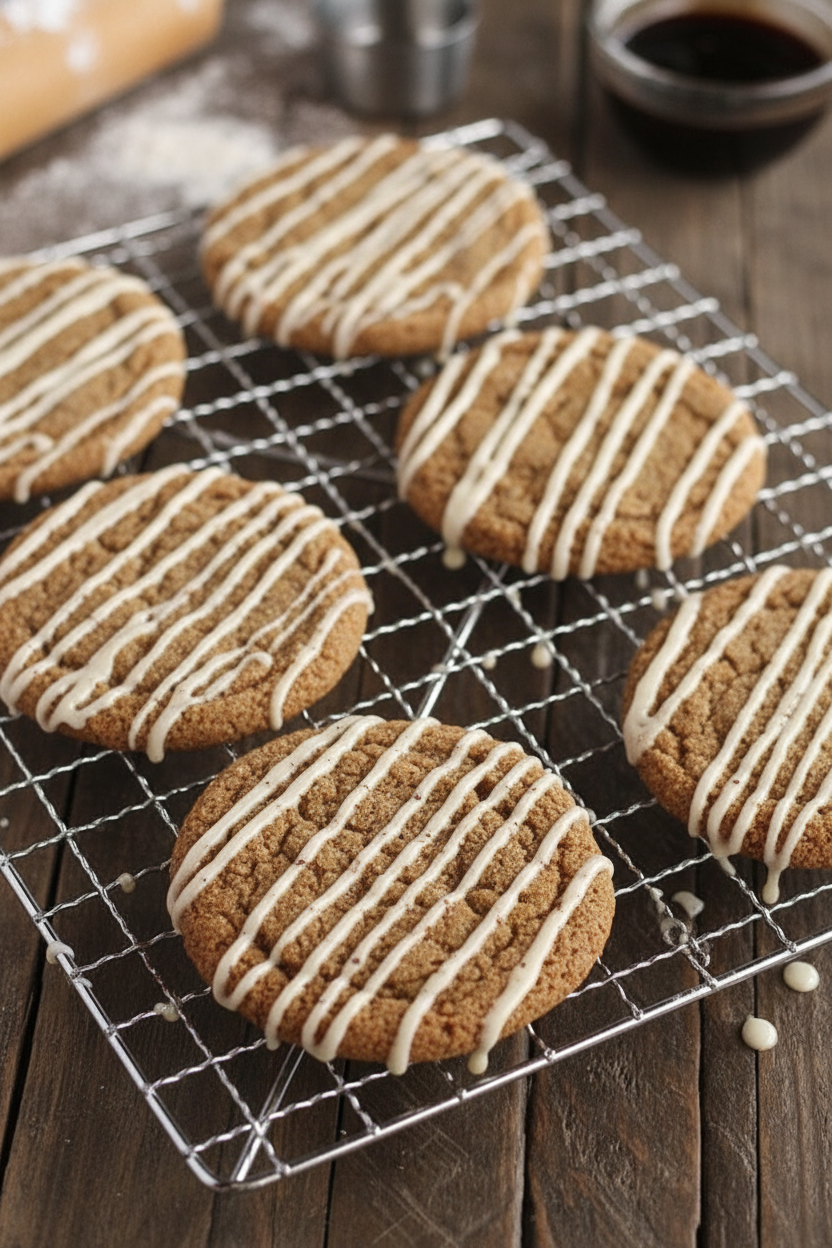 Chewy Gingerbread Cookies with Eggnog Drizzle