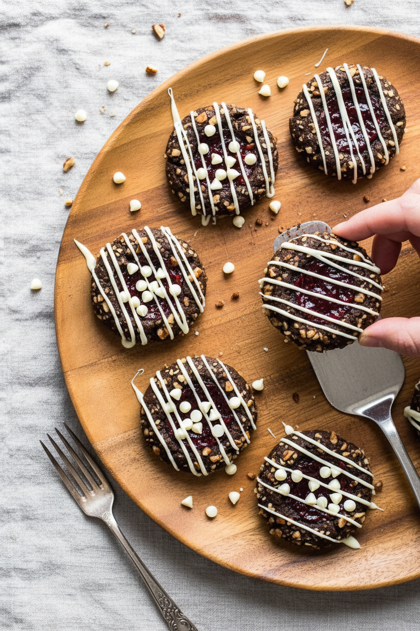Chocolate Raspberry Thumbprint Cookies