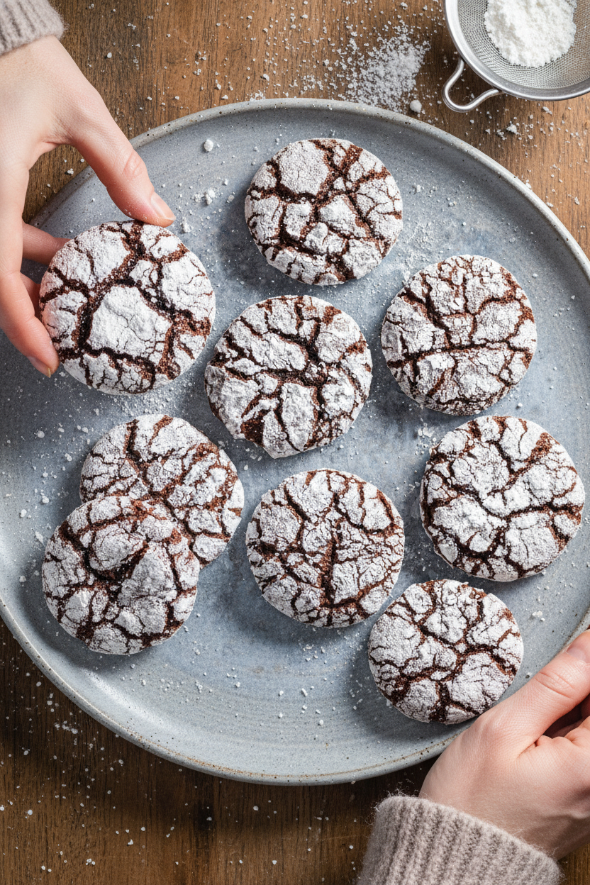 Crackled Chocolate Snowball Cookies