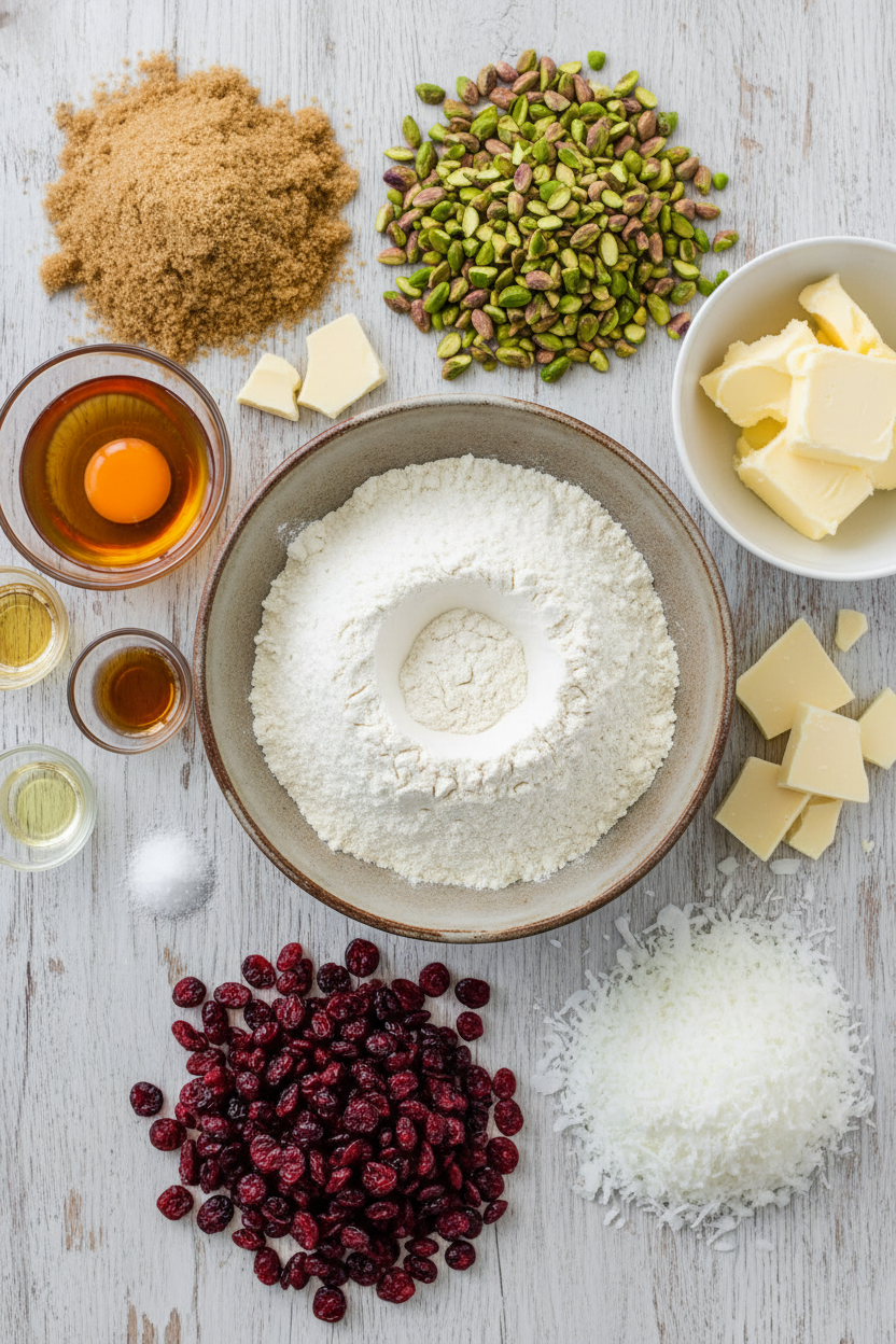 Cranberry Pistachio Coconut Slice
