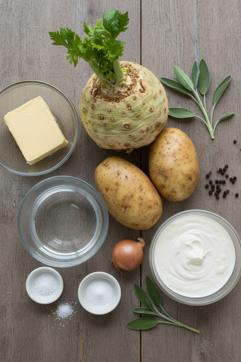 Creamy Celery Root Puree with Crispy Sage Topping