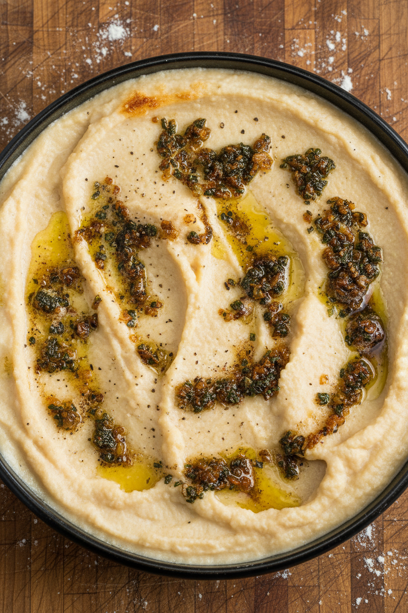 Creamy Celery Root Puree with Crispy Sage Topping