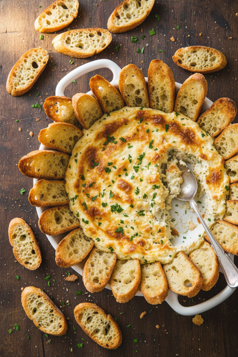 Creamy Crab Dip with Crispy Crostini